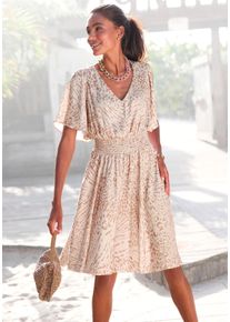Lascana Damen Sommerkleid, beige, modisch, Gr. 34, bedruckt, animal-print, Satin, Obermaterial: 100% Polyester, Kleider, mit Animalprint und