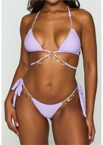 MODA MINX Damen Bikini-Hose "Seychelles", lila, Gr. XS, unifarben, 82% Polyamid, 18% Elasthan, Badehosen, mit tollen Meeres-Anhängern