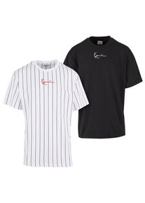 Karl Kani Herren Langarmshirt "Karl Kani Herren KM222-101-2 KK 2-Pack Pinstripe + Essential Tee", weiß, casual, Gr. S, bedruckt, 100% Baumwolle,