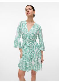 Véro Moda VERO MODA Damen Tunikakleid "VMMELBA 3/4 SHORT BELT DRESS WVN GA NOOS"snow weiß aop:holly grün, modisch, Gr. XL, bedruckt, Web, Obermaterial: 100%
