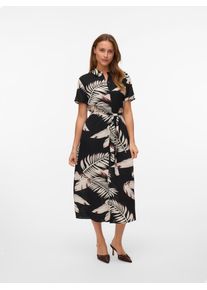 Véro Moda VERO MODA Damen Hemdblusenkleid "VMEASY JOY S/S LONG SHIRT DRESS WVN GA"schwarz aop:fioni, modisch, Gr. S, bedruckt, Web, Obermaterial: 100% Viskose,