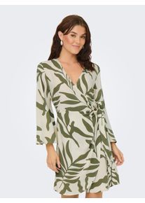 Jacqueline de Yong JDY Damen Wickelkleid "JDYSEZEN LIFE 7/8 SHORT DRESS WVN DIA"sandshell aop:deep lichen grün, modisch, Gr. XL, bedruckt, Web, Obermaterial: 100%