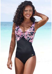Sunseeker Damen Badeanzug "Palina", schwarz, Gr. 38, unifarben, Print-Einsatz, Recycling-Polyamid, Badeanzüge, im Paisley Druck und mit Shaping-Effekt