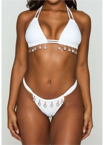 MODA MINX Damen Bikini-Hose "Selene Droplet Rouched Fixed Bikini Bottom", weiß, Gr. S, unifarben, 82% Polyamid, 18% Elasthan, Badehosen, mit edlen