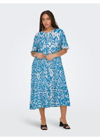 Only CARMAKOMA Damen Druckkleid "CARMARRAKESH LIFE SS MIDI DRESS AOP"azure blau aop:nanny, modisch, Gr. 48, bedruckt, Obermaterial: 100% Viskose,