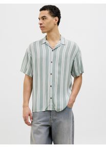 Jack & Jones JACK & JONES Herren Kurzarmhemd "JJEJEFF STRIPE RESORT SHIRT SS SN", grün, modisch, Gr. S, gestreift, Web, Obermaterial: 100% Viskose, Hemden, mit
