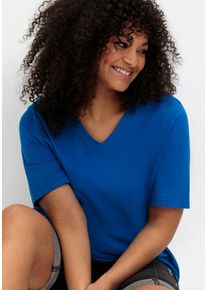 sheego Damen T-Shirt "T-Shirt", blau, Gr. 52, unifarben, 100% Baumwolle, Shirts