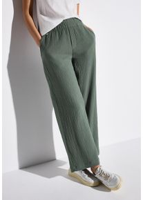 Street One Damen Stoffhosemuse grün, casual, Gr. 36, unifarben, Web, Obermaterial: 100% Baumwolle, Hosen, Sommerhose in Struktur-Optik