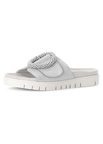 Gabor Damen Pantolette, Gr. 41, grau, Ziegenveloursleder, unifarben, modisch, Schuhe, Plateau, Sommerschuh, Schlappen mit Zierperlen an der