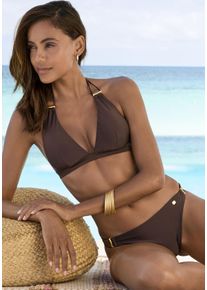 JETTE Damen Triangel-Bikini "Giulia", braun, Gr. 34, leicht glänzend, Polyamid, Bikini-Sets, mit goldfarbener Glanzbeschichtung und Accessoires