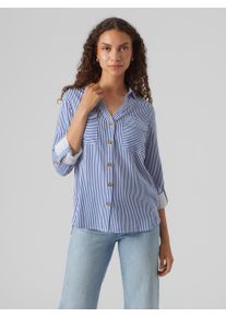 Véro Moda VERO MODA Damen Hemdbluse "VMBUMPY L/S SHIRT NEW WVN GA NOOS", blau, modisch, Gr. XS, gestreift, Web, Obermaterial: 100% Viskose, Blusen