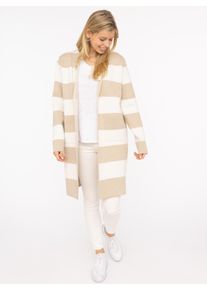 Zwillingsherz Damen Cardigan ""Streifen & Schalkragen"", beige, modisch, Gr. S, Strick, Obermaterial: 50% Viskose, 27% Polyester, 23% Nylon,