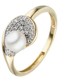 Jobo Damen Perlenring, 58, Gelbgold 375-Perlen, gelb, Gelbgold 375, Perlen, Fingerringe, 375 Gold mit Perle und Zirkonia