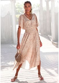 Lascana Damen Maxikleid, beige, modisch, Gr. 34, bedruckt, animal-print, Satin, Obermaterial: 100% Polyester, Kleider, mit Animalprint, luftiges