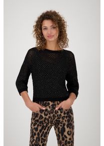 monari Damen Strickpullover, schwarz, modisch, Gr. 46, unifarben, Strick, Obermaterial: 65% Polyester, 35% Baumwolle, Pullover, aus Ajourstrick