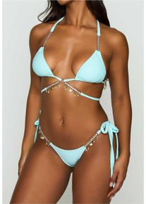 MODA MINX Damen Bikini-Hose "Seychelles Tie Side Brazilian Bikini Bottom", blau, Gr. S, unifarben, 82% Polyamid, 18% Elasthan, Badehosen, mit tollen