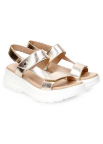 Panama Jack Damen Plateausandale "Noor Shine", Gr. 40, gold, Nappaleder, metallic, modisch, Schuhe, Sommerschuh, Klettschuh, Sandalette mit heller