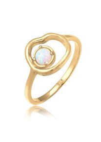 Elli Damen Fingerring "Synthetischer Opal 925 Sterling Silber vergodlet", 58mm,mit Steinen, Silber 925 (Sterlingsilber), 1.3mm, gold, Silber 925