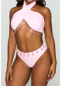 MODA MINX Damen Triangel-Bikini-Top "Hera", pink, modisch, Gr. M, 82% Polyamid, 18% Elasthan, Bikini-Oberteile, mit tollen Schmuck-Elementen