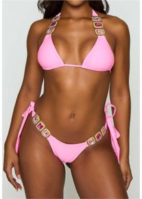 MODA MINX Damen Bikini-Hose "Boujee Tie Side Brazilian Bikini Bottom", pink, Gr. XL, unifarben, 82% Polyamid, 18% Elasthan, Badehosen, mit edlen