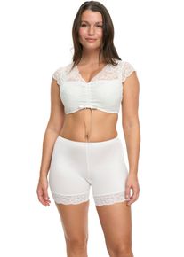 SuSa Damen Blusentop, weiß, modisch, Gr. 30, unifarben, bestickt, Spitze, Obermaterial: 89% Polyamid, 11% Elasthan, Blusen, mit verstellbarem Riemen