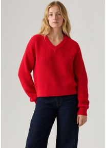 Levi's LEVI'S Damen Strickpullover "REESE VNECK SWEAT", rot, casual, Gr. M, Strick, Obermaterial: 60% Baumwolle, 40% Polyacryl, Pullover, mit V-Ausschnitt