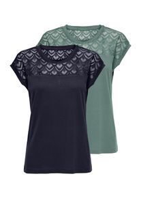 Only Damen Kurzarmshirt "ONLNICOLE LIFE S/S MIX TOP 2 PACK CS JRS"night sky pack:chinois grün, modisch, Gr. XS, unifarben, Jersey, Obermaterial: 100%