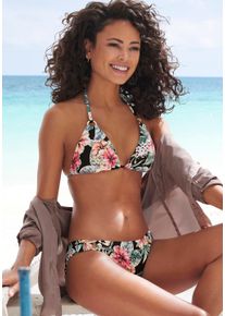 Lascana Damen Bikini-Hose "Salsa", schwarz, Gr. 34, geblümt, Microfaser, Recycling-Polyamid, Badehosen, mit Zierringen und tollem Blumenprint