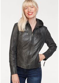 Mauritius Damen Lederjacke "NOLA", grau, modisch, Gr. S, kontrastfarbene Details, Obermaterial: 100% Schafsleder. Futter: 100% Baumwolle.