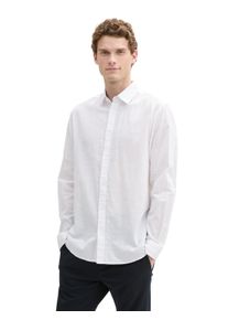 Tom Tailor Herren Langarmhemd, weiß, casual, Gr. XXXL, unifarben, Obermaterial: 100% Baumwolle, Hemden, mit Logo Stickerei
