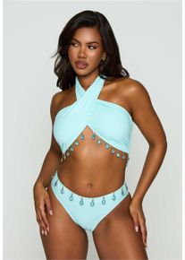 MODA MINX Damen Bikini-Hose "Hera", blau, Gr. S, unifarben, 82% Polyamid, 18% Elasthan, Badehosen, mit edlen Schmuckelementen