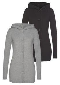 Flashlights Damen Kapuzenstrickjacke, grau, Basic, Gr. 44, unifarben, Feinstrick, Obermaterial: 50% Baumwolle, 50% Polyacryl, Strickjacken, zum