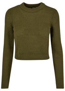 Urban Classics Damen Rundhalspullover "Urban Classics Damen Ladies Short Waffle Sweater", grün, klassisch, Gr. XL, unifarben, 100% Polyacryl, Pullover