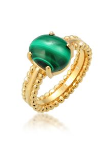 Elli Premium Damen Fingerring "Malachit Grün 925 Sterling Silber vergoldet", 56mm,mit Steinen, Silber 925 (Sterlingsilber), 5mm, gold, Silber 925