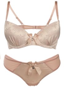 Family Trends Damen Set: Push-up-BH, Gr. 80, braun, 93% Polyester, 7% Elasthan, BH-Sets, mit BH und String-Tanga
