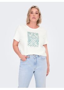Only CARMAKOMA Damen Kurzarmshirt "CARBOOSTERY LIFE SS REG TEE JRS BS"cloud dancer print:tribe, modisch, Gr. M, bedruckt, Jersey, Obermaterial: 100%