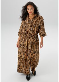 ANISTON PLUS Damen Blusenkleid, braun, modisch, Gr. 52, animal-print, gemustert, Web, Obermaterial: 100% Viskose, Kleider, in Tigermuster - NEUE