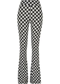 Urban Classics Damen Leggings "Urban Classics Damen Ladies Checked Boot Cut Leggings", schwarz, Gr. M, kariert, 85% Polyester, 15% Elasthan, Hosen