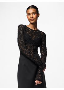 Pieces Damen Spitzenshirt "PCHAZEL LS LACE TOP NOOS", schwarz, modisch, Gr. L, unifarben, Spitze, Obermaterial: 98% Polyamid, 2% Elasthan, Shirts