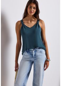 Street One Damen Shirttop, blau, casual, Gr. 46, unifarben, Jersey, Obermaterial: 78% Modal, 22% Polyester, Tops, mit Knoten