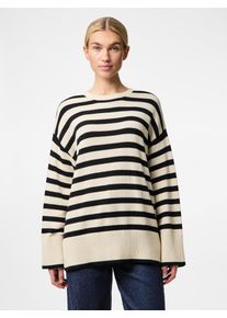 Pieces Damen Rundhalspullover "PCAVA LS O-NECK SLIT KNIT NOOS", beige, modisch, Gr. L, gestreift, Strick, Obermaterial: 100% Baumwolle, Pullover