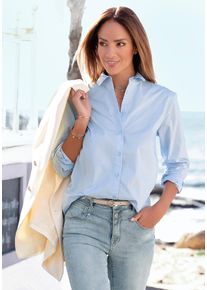 Lascana Damen Hemdbluse, blau, modisch, Gr. 36, unifarben, Web, Obermaterial: 100% Baumwolle, Blusen, hinten länger geschnitten, Damenbluse aus