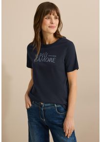 Cecil Damen Rundhalsshirt, blau, casual, Gr. S, bedruckt, Web, 100% Baumwolle, Shirts, aus reiner Baumwolle