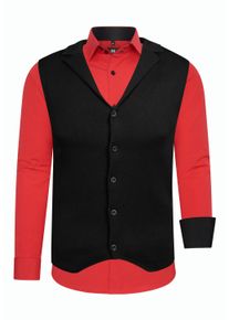 Rusty Neal Herren Langarmhemd, rot, casual, Gr. 5XL, mehrfarbig, 60% Baumwolle, 37% Polyester, 3% Elasthan, Hemden, inklusive Langarmhemd und Weste