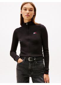 Tommy Jeans Damen Strickjacke "TJW ZIP HIGH NECK CARDIGAN EXT", schwarz, casual, Gr. S, unifarben, Strick, Obermaterial: 65% Baumwolle, 35% Polyamid,