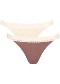 Sloggi Damen Slip "GO Ribbed R Tanga C2P", Gr. XS, braun, Single Jersey, Obermaterial: 95% Baumwolle, 5% Elasthan, Unterhosen, zarter Spitzenbesatz,