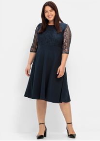 sheego Damen Cocktailkleid "Abendkleid", blau, Gr. 42, unifarben, 60% Viskose, 35% Polyimid, 5% Elasthan, Spitze:100% Polyimid, Kleider