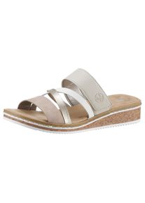 Rieker Damen Pantolette, Gr. 41, beige, Lederimitat, feminin, Schuhe, Keilabsatz, Sommerschuh, 150 Jahre Rieker Jubiläumsartikel
