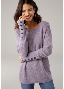 Laura Scott Damen Strickpullover, lila, casual, Gr. 46, meliert, unifarben, Grobstrick, Obermaterial: 60% Polyacryl, 40% Baumwolle, Pullover, mit