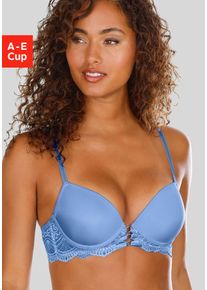 Lascana Damen Push-up-BH "Eleonora", Gr. 75, blau, Spitze, Microtouch, Obermaterial: 60% Polyamid, 35% Polyester, 5% Elasthan, feminin, BHs, mit